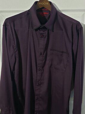 MENS CAVIAR DREMES DOT SQUARES DEEP BURGUNDY SLIM FIT SHIRT SIZE XL